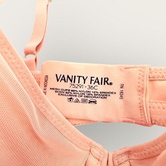 Vanity Fair Light Beige Underwire Bra Size 36C Mesh Overlay - Picture 3 of 3